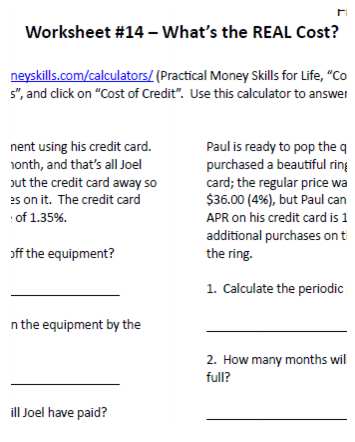 High school financial math worksheets
